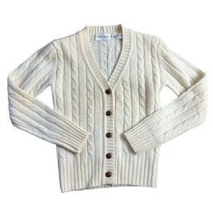 Aubergine Cream Vintage Pure Wool Vneck Button Down Cardigan